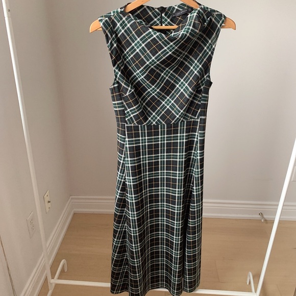 ZARA Dark Green Plaid Maxi Dress XS A-Line - Picture 2 of 4